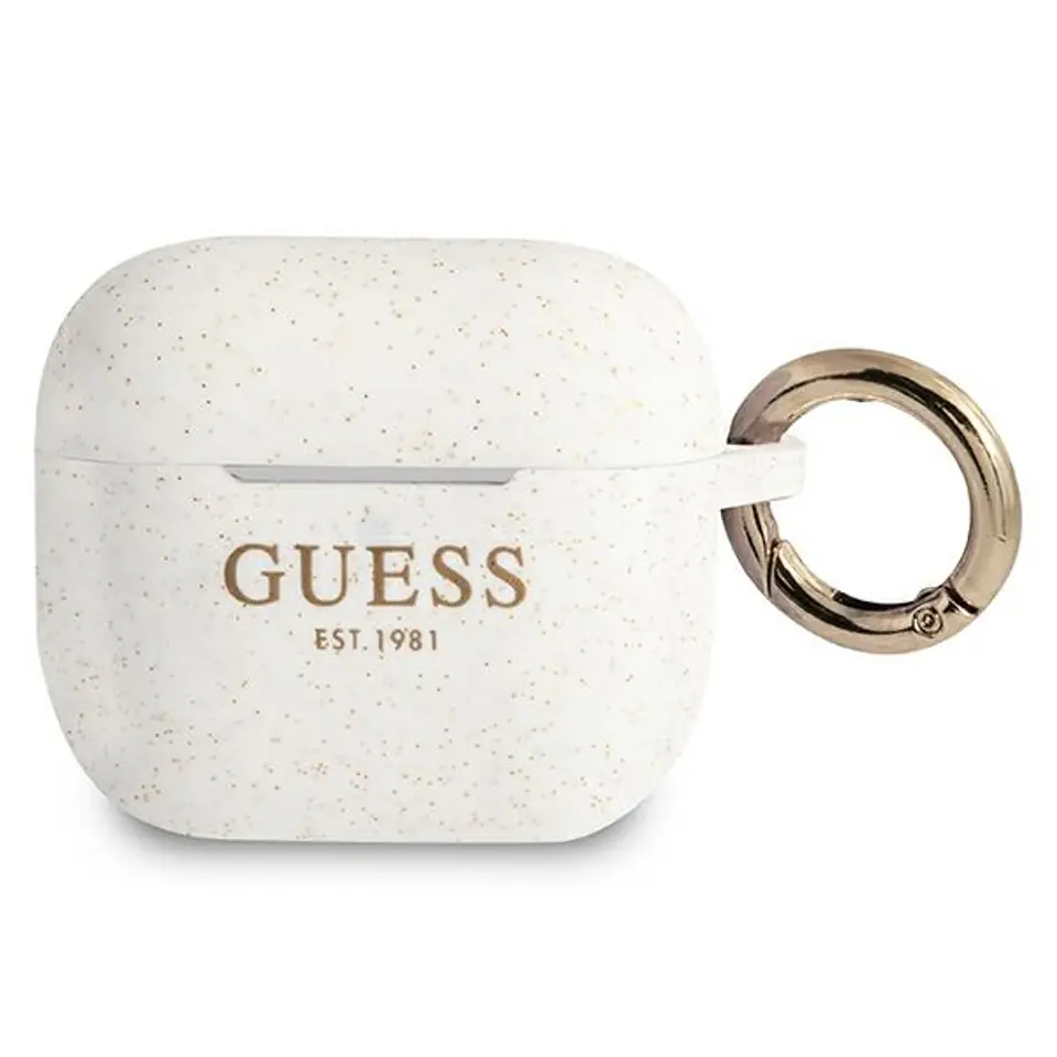 ⁨Guess GUA3SGGEH AirPods 3 cover biały/white Silicone Glitter⁩ w sklepie Wasserman.eu