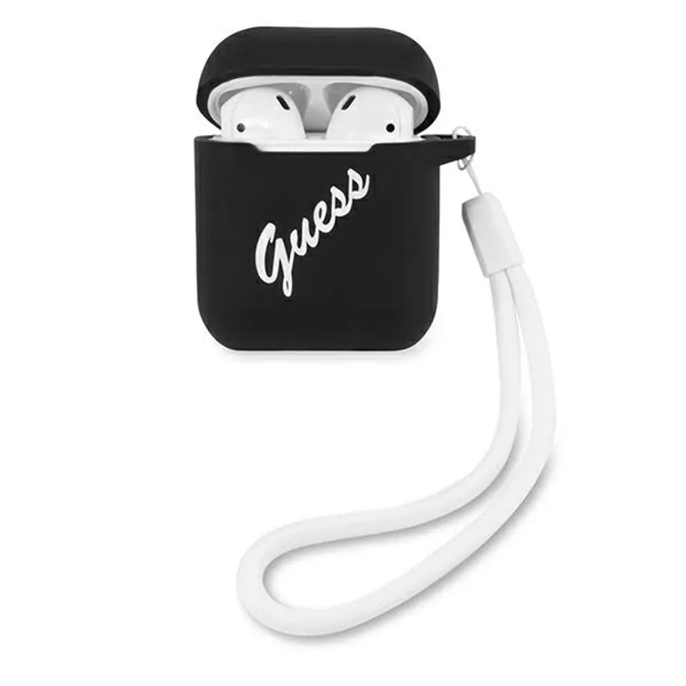 ⁨Guess GUACA2LSVSBW AirPods cover czarno biały/black white Silicone Vintage⁩ w sklepie Wasserman.eu