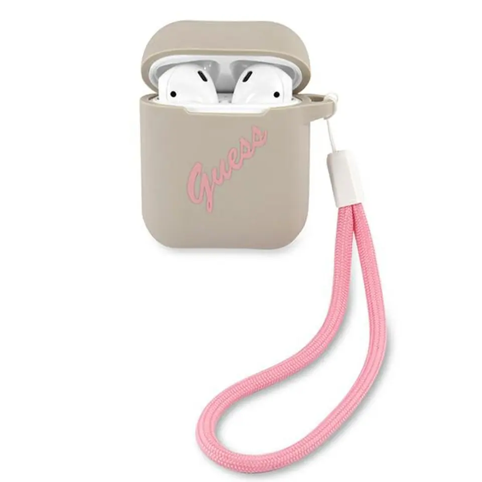 ⁨Guess GUACA2LSVSGP AirPods cover szaro różowy/grey pink Silicone Vintage⁩ w sklepie Wasserman.eu