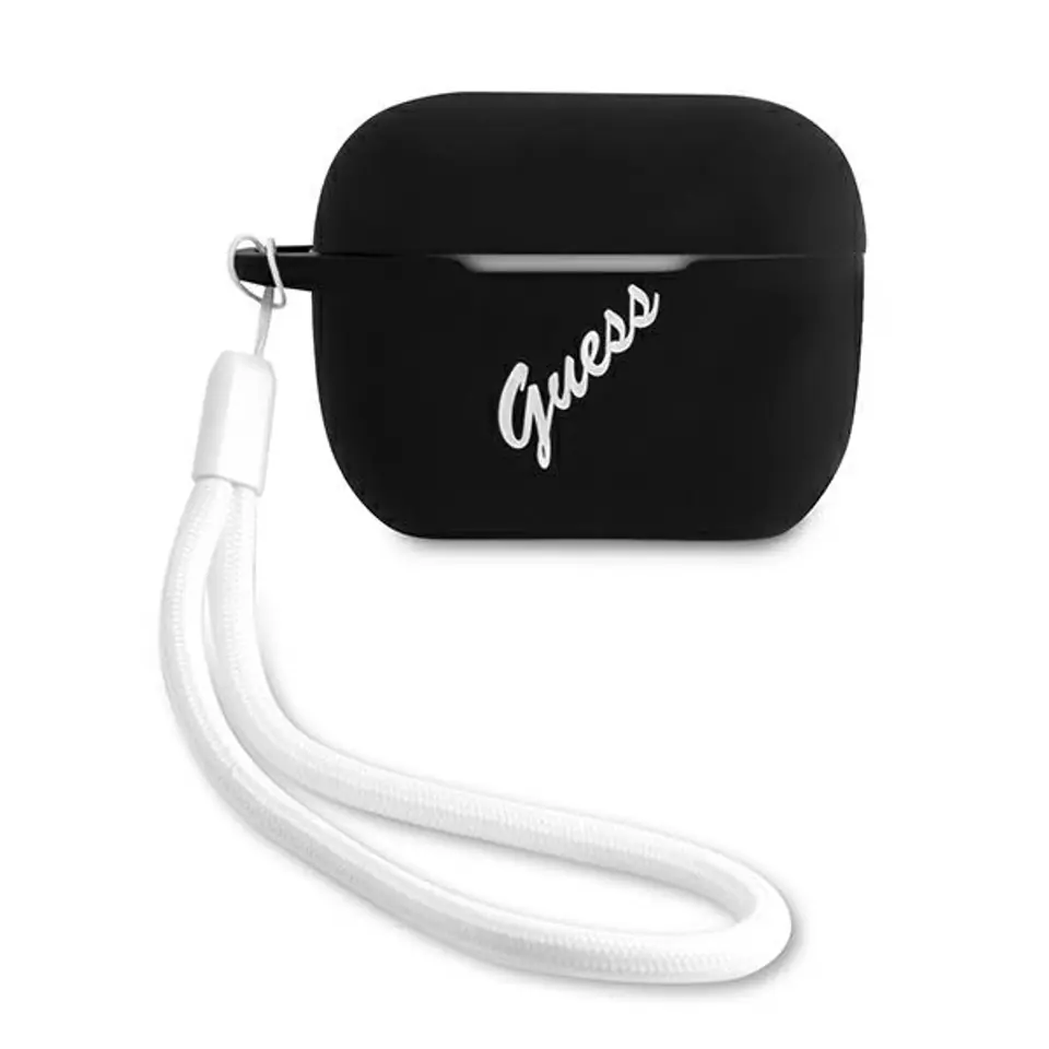 ⁨Guess GUACAPLSVSBW AirPods Pro cover czarno biały/black white Silicone Vintage⁩ w sklepie Wasserman.eu