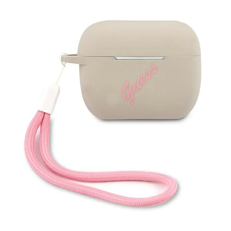 ⁨Guess GUACAPLSVSGP AirPods Pro cover szaro różowy/grey pink Silicone Vintage⁩ w sklepie Wasserman.eu