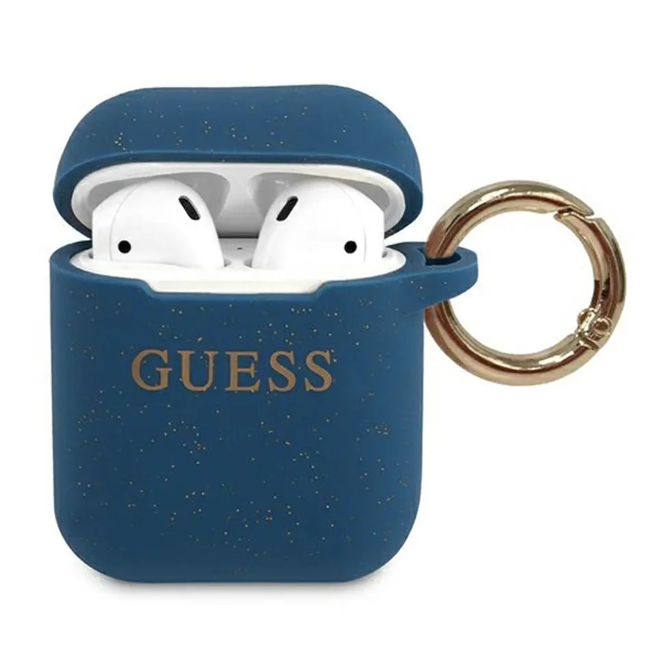 ⁨Guess GUACCSILGLBL AirPods cover niebieski/blue Silicone Glitter⁩ w sklepie Wasserman.eu