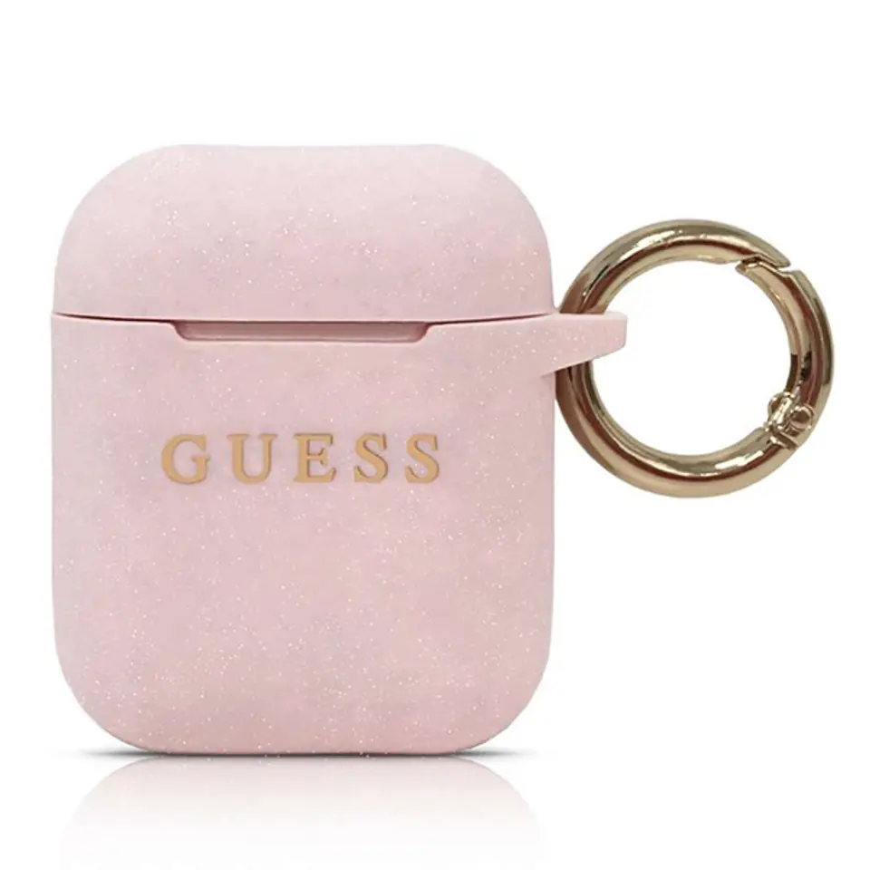 ⁨Guess GUACCSILGLLP AirPods cover jasnoróżowy/pink Silicone Glitter⁩ w sklepie Wasserman.eu