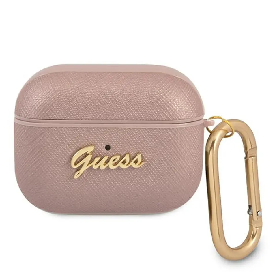 ⁨Guess GUAPSASMP AirPods Pro cover pink/pink Saffiano Script Metal Collection⁩ at Wasserman.eu