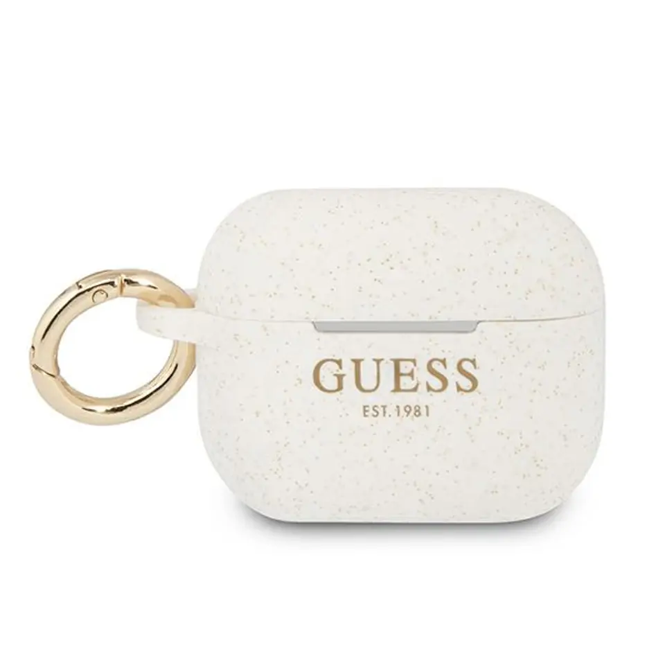 ⁨Guess GUAPSGGEH AirPods Pro cover biały/white Silicone Glitter⁩ w sklepie Wasserman.eu