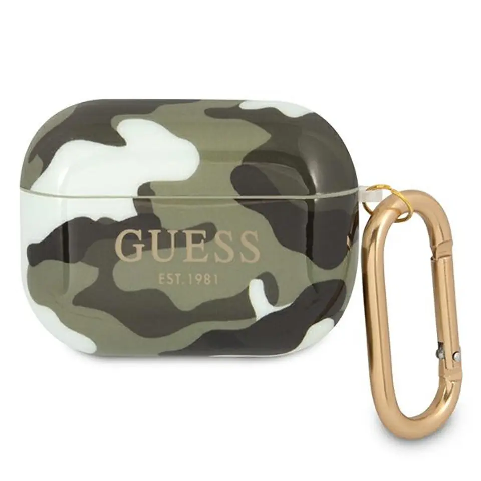 ⁨Guess GUAPUCAMA AirPods Pro cover green/khaki Camo Collection⁩ at Wasserman.eu