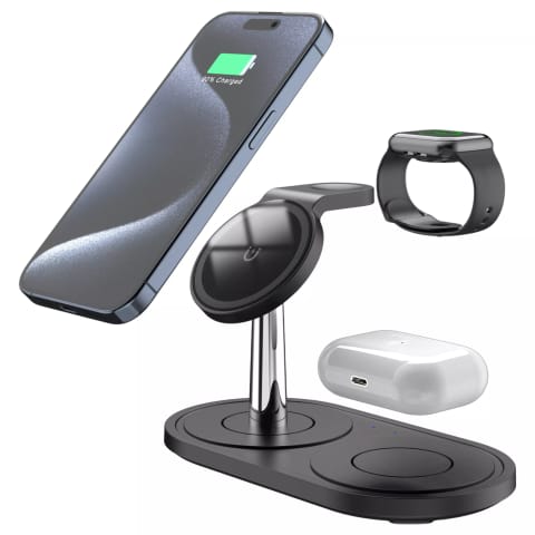 ⁨Ładowarka indukcyjna 3w1 do telefonu zegarka słuchawek  Alogy Qi Charger do Apple iPhone Watch AirPods Czarna⁩ w sklepie Wasserman.eu