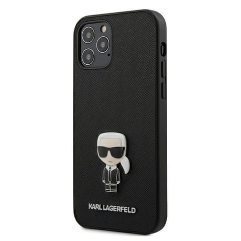 ⁨Karl Lagerfeld KLHCP12LIKMSBK iPhone 12 Pro Max 6,7" czarny/black hardcase Saffiano Ikonik Metal⁩ w sklepie Wasserman.eu