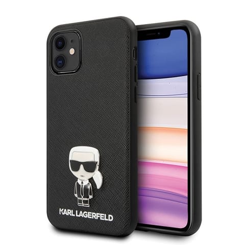 ⁨Karl Lagerfeld KLHCP12SIKMSBK iPhone 12 mini 5.4" black/black hardcase Saffiano Ikonik Metal⁩ at Wasserman.eu