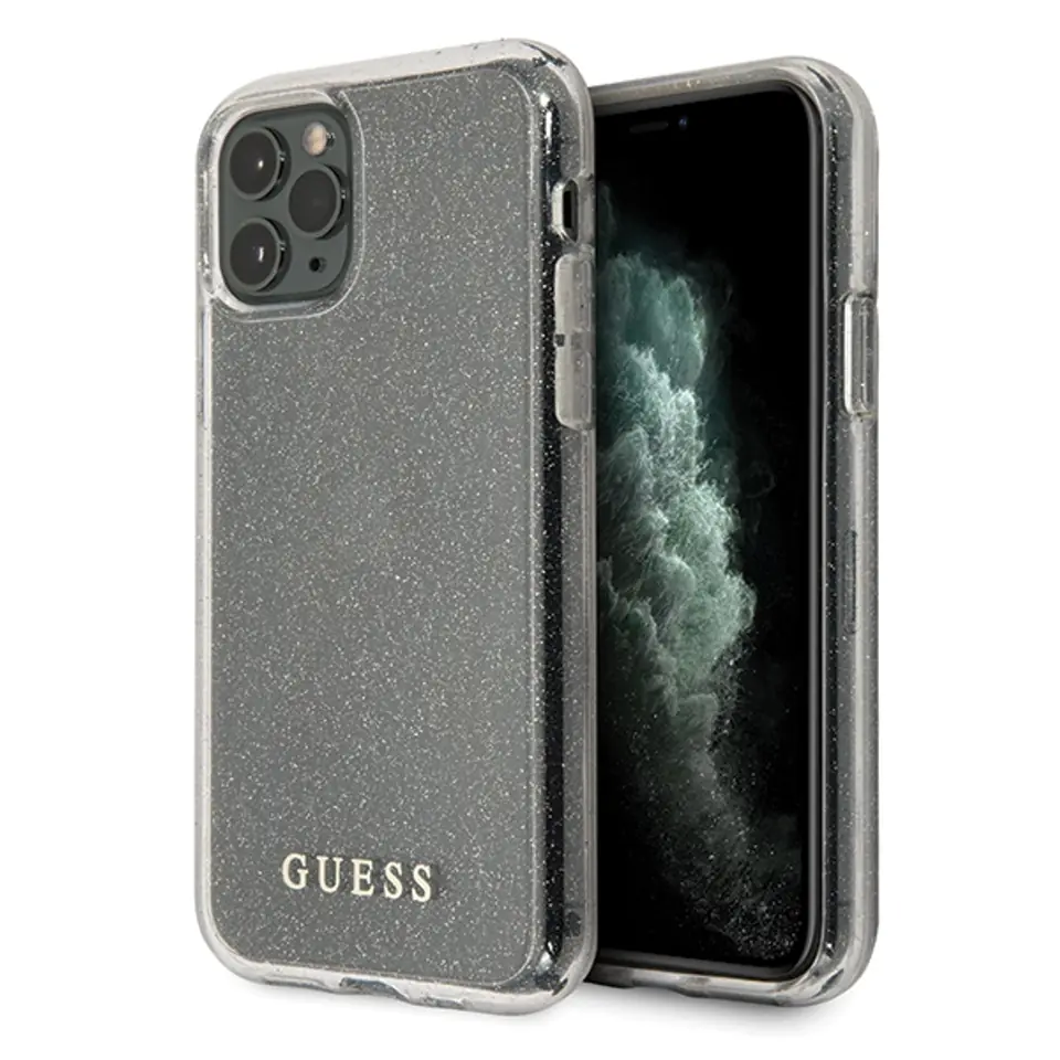 ⁨Guess GUHCN58PCGLSI iPhone 11 Pro silver/silver hard case Glitter⁩ at Wasserman.eu