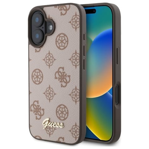 ⁨Guess GUHMP16SPGPYSW iPhone 16 6.1" brązowy/brown hardcase Peony Script MagSafe⁩ w sklepie Wasserman.eu