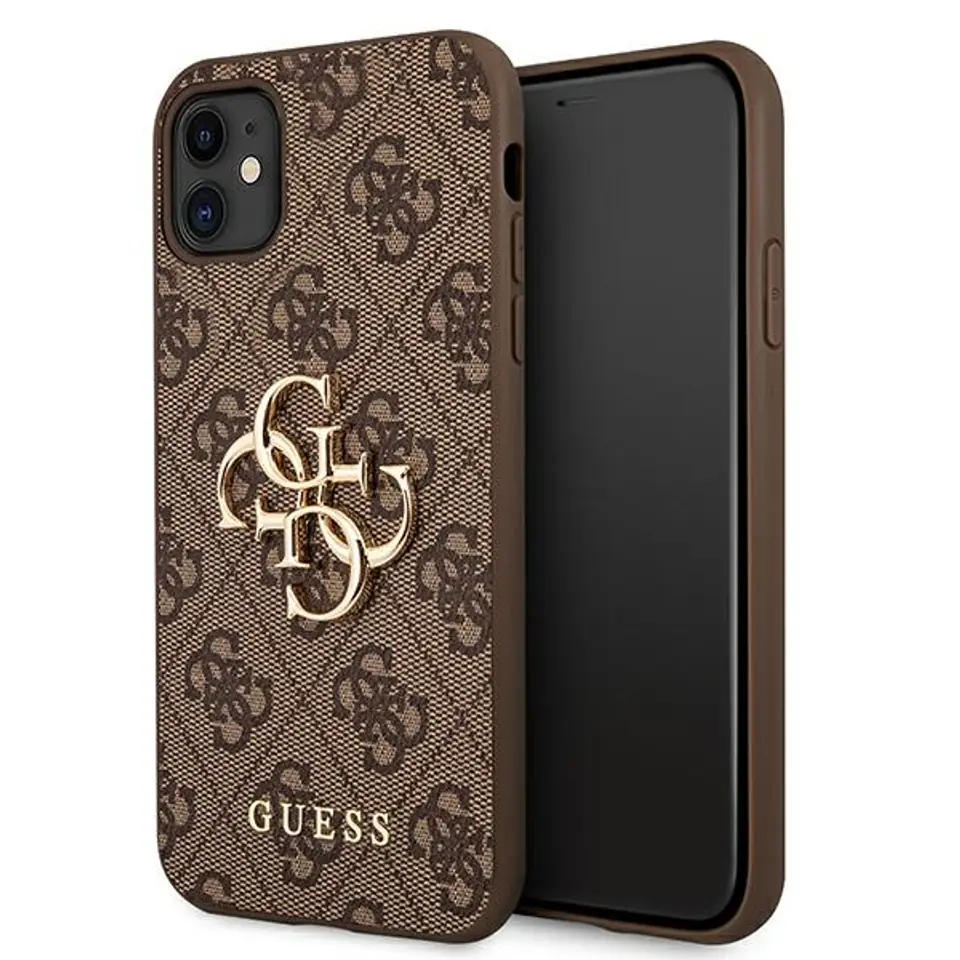 ⁨Guess GUHCN614GMGBR iPhone 11 6,1 / Xr brązowy/brown hardcase 4G Big Metal Logo⁩ w sklepie Wasserman.eu