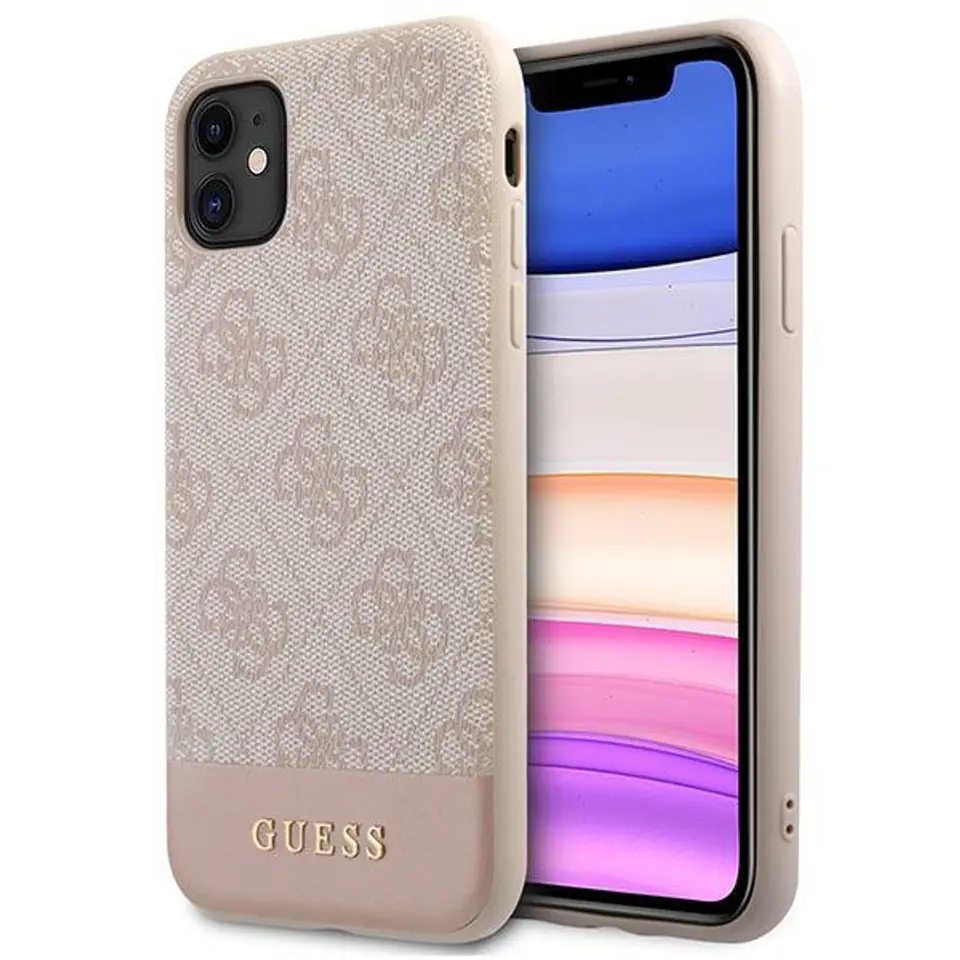 ⁨Guess GUHCN61G4GLPI iPhone 11 6,1" / Xr różowy/pink hard case 4G Stripe Collection⁩ w sklepie Wasserman.eu