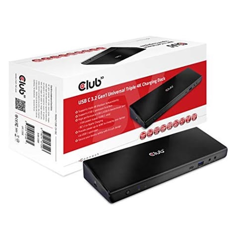 ⁨CLUB3D The CSV-1562 is an USB3.2 Gen1 Type-C Universal Triple 4K30Hz Charging Docking Station and is DisplayLink® Certified. The Universal Charging Dock⁩ at Wasserman.eu