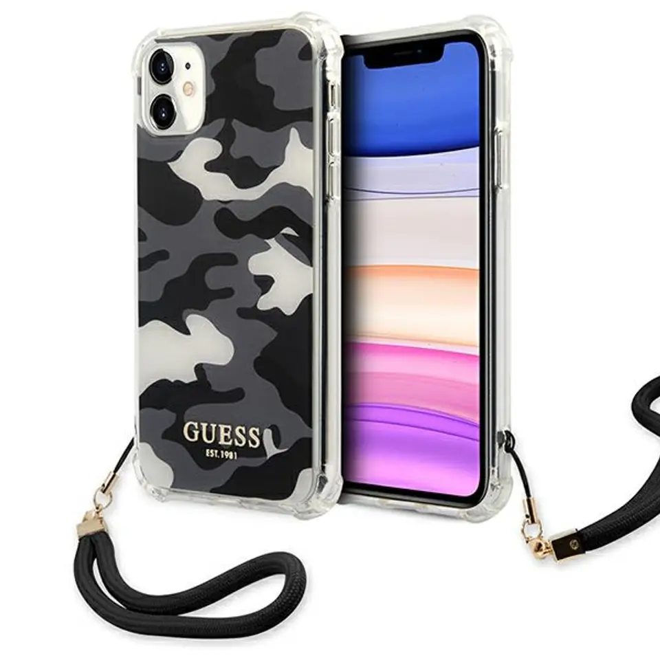 ⁨Guess GUHCN61KSARBK iPhone 11 6,1" / Xr czarny/black hardcase Camo Collection⁩ w sklepie Wasserman.eu