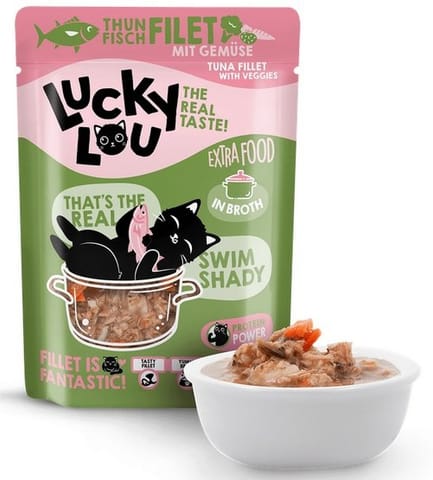 ⁨Lucky Lou Extrafood Tuńczyk i warzywa w bulionie saszetka 70g⁩ w sklepie Wasserman.eu