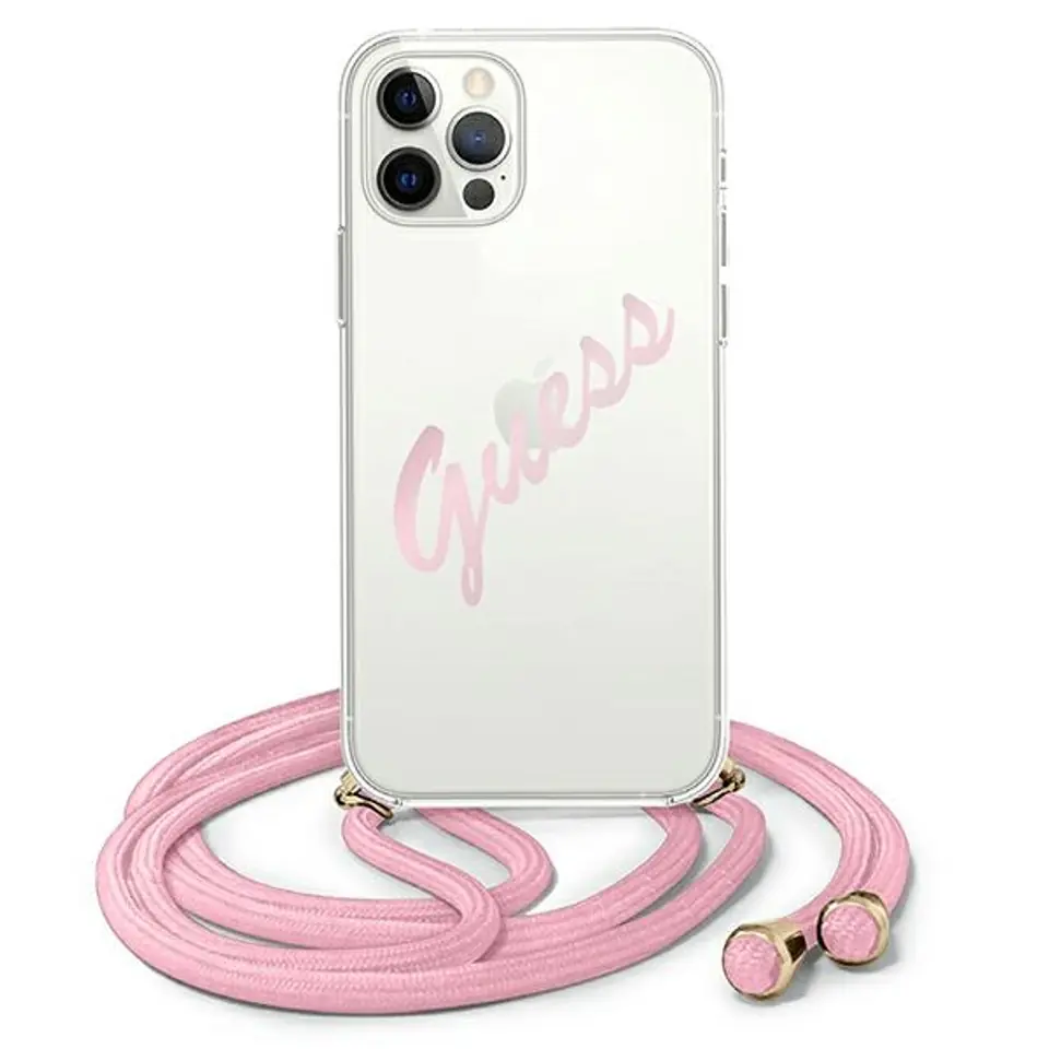 ⁨Guess GUHCP12MCRTVSPI iPhone 12/12 Pro 6,1" różowy/pink hardcase Script Vintage⁩ w sklepie Wasserman.eu