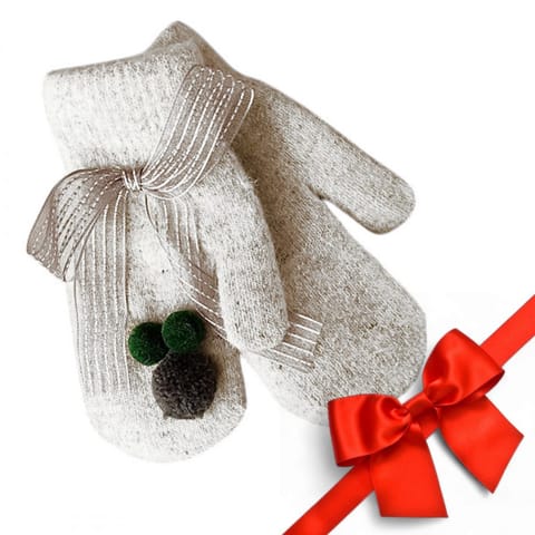 Gloves CUTE pompons bow gray REK127 at Wasserman.eu