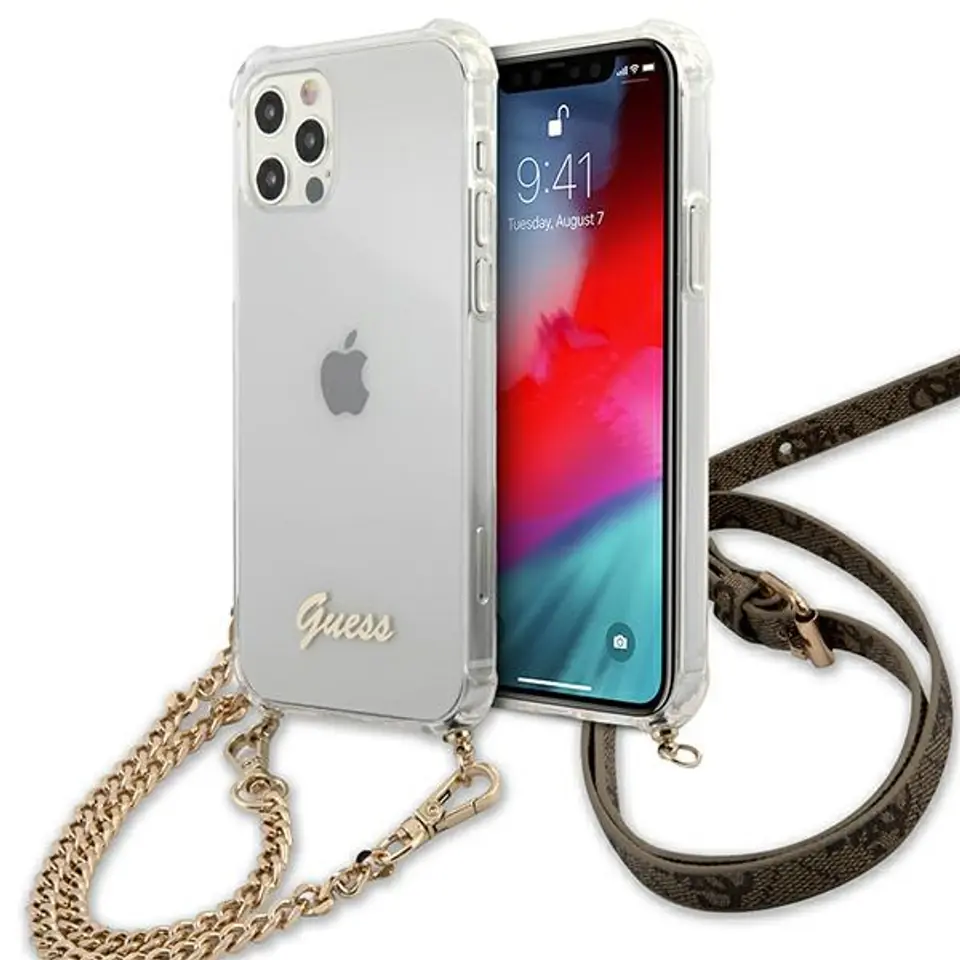 ⁨Guess GUHCP12MKC4GSGO iPhone 12/12 Pro 6,1" Transparent hardcase 4G Gold Chain⁩ w sklepie Wasserman.eu