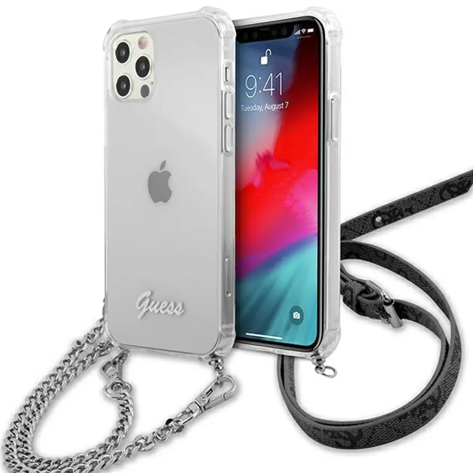 ⁨Guess GUHCP12MKC4GSSI iPhone 12/12 Pro 6.1" Transparent hardcase 4G Silver Chain⁩ at Wasserman.eu