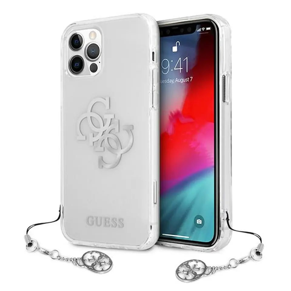 ⁨Guess GUHCP12LKS4GSI iPhone 12 Pro Max 6.7" Transparent hardcase 4G Silver Charms Collection⁩ at Wasserman.eu