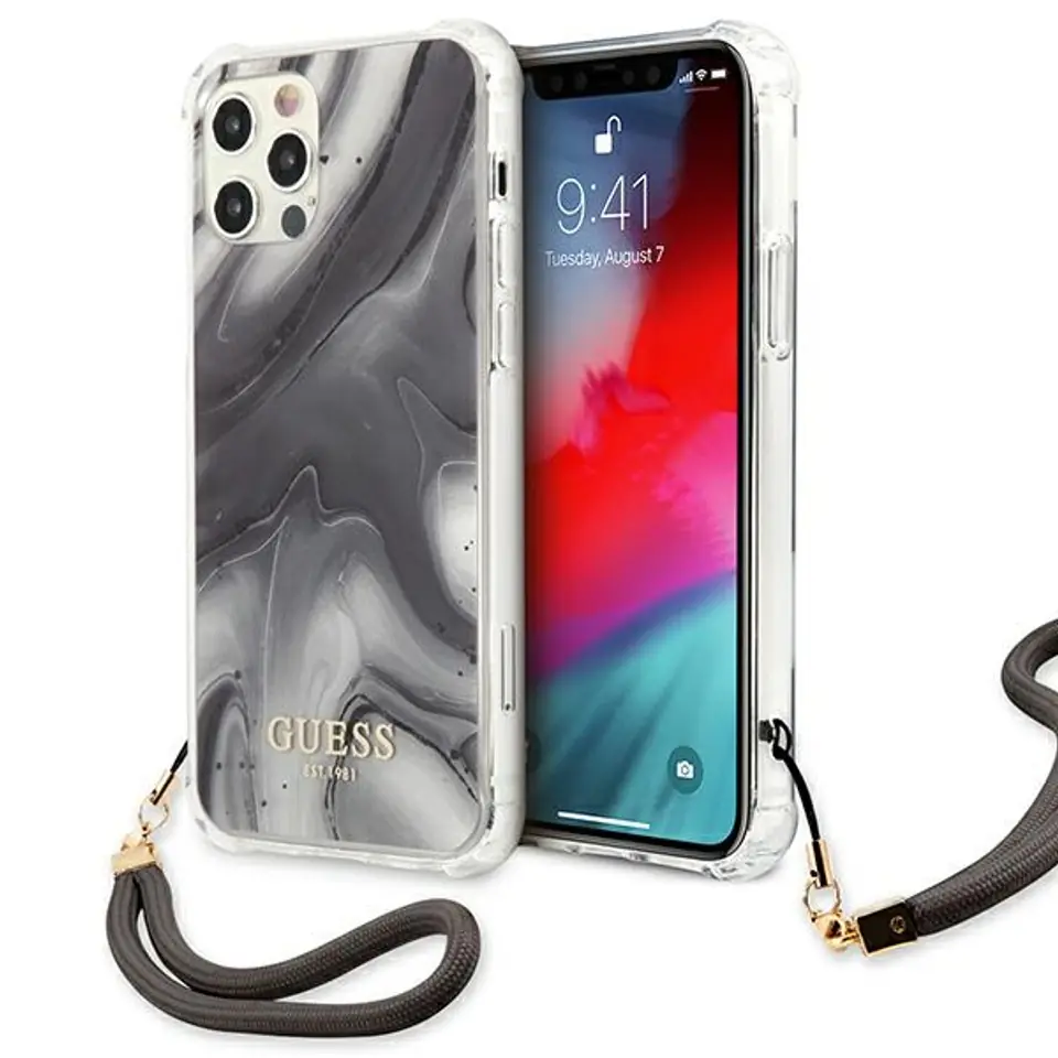 ⁨Guess GUHCP12LKSMAGR iPhone 12 Pro Max 6.7" grey/grey hardcase Marble Collection⁩ at Wasserman.eu