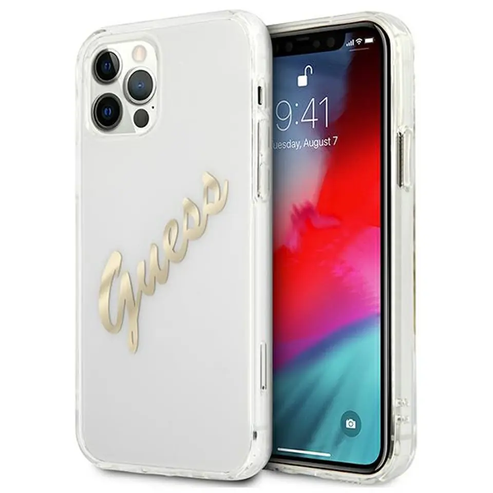 ⁨Guess GUHCP12LKTRSVGO iPhone 12 Pro Max 6.7" Transparent hardcase Vintage Script Gold⁩ at Wasserman.eu