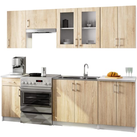 ⁨ZESTAW KUCHENNY Z WITRYNĄ LIMA 2.4M H720 BIAŁY / DĄB SONOMA⁩ w sklepie Wasserman.eu