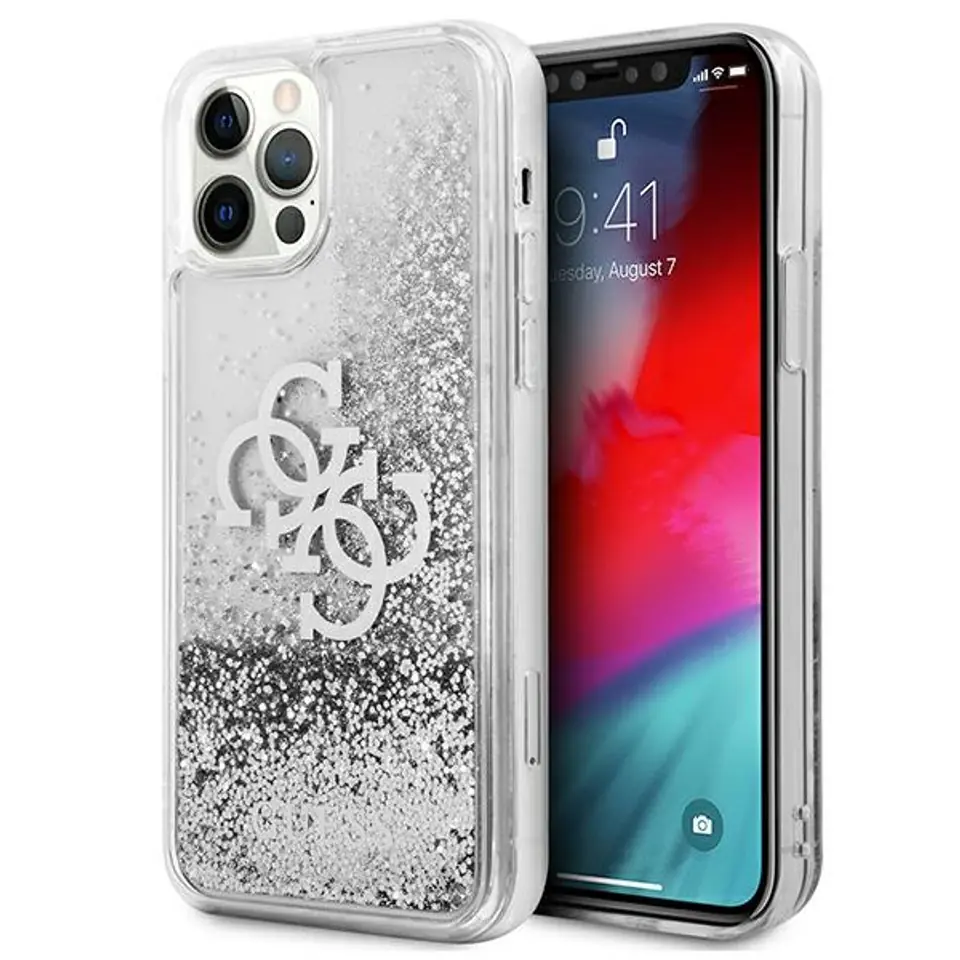 ⁨Guess GUHCP12LLG4GSI iPhone 12 Pro Max 6.7" silver/silver hardcase 4G Big Liquid Glitter⁩ at Wasserman.eu