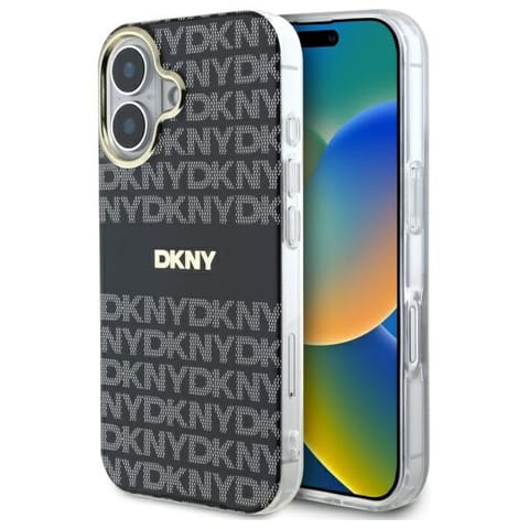 ⁨DKNY DKHMP16SHRHSEK iPhone 16 6.1"        czarny/black hardcase Repeat Texture Pattern With Stripe⁩ w sklepie Wasserman.eu