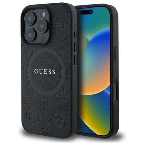 ⁨Guess GUHMP16LPSAPSMEK iPhone 16 Pro 6.3" czarny/black hardcase Saffiano Peony Classic Logo MagSafe⁩ w sklepie Wasserman.eu