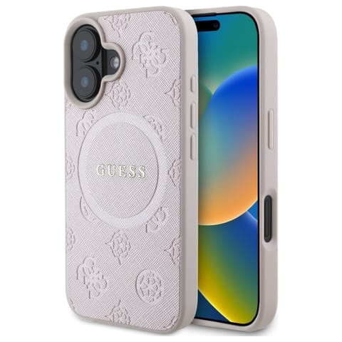 ⁨Guess GUHMP16SPSAPSMEP iPhone 16 6.1" różowy/pink hardcase Saffiano Peony Classic Logo MagSafe⁩ w sklepie Wasserman.eu