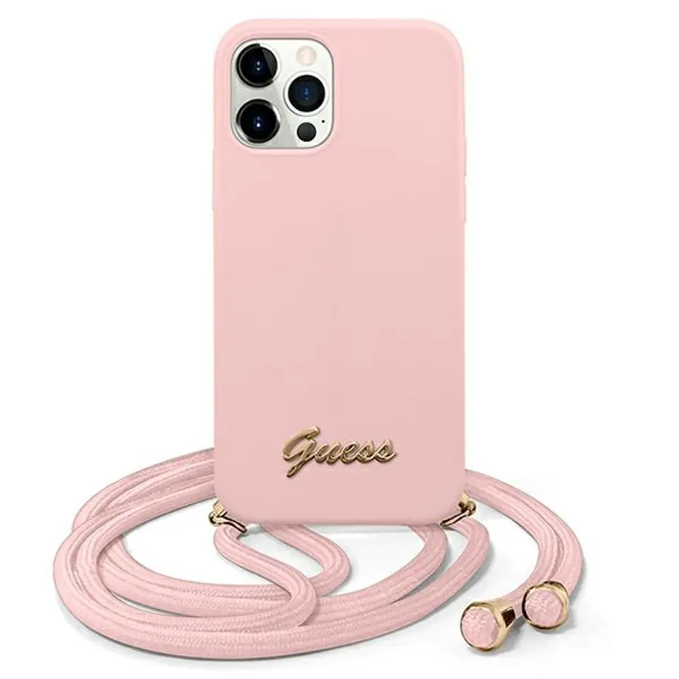 ⁨Guess GUHCP12LLSCLMGLP iPhone 12 Pro Max 6,7" różowy/pink hardcase Metal Logo Cord⁩ w sklepie Wasserman.eu