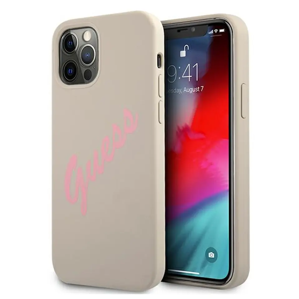 ⁨Guess GUHCP12LLSVSGP iPhone 12 Pro Max 6,7" szaro różowy/grey pink hardcase Silicone Vintage⁩ w sklepie Wasserman.eu