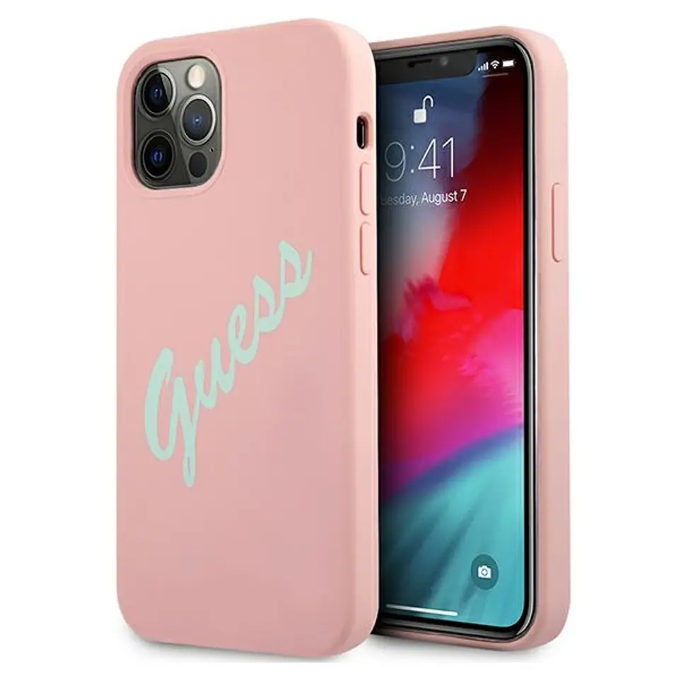 ⁨Guess GUHCP12LLSVSPG iPhone 12 Pro Max 6,7" różowo zielony/green pink hardcase Silicone Vintage⁩ w sklepie Wasserman.eu