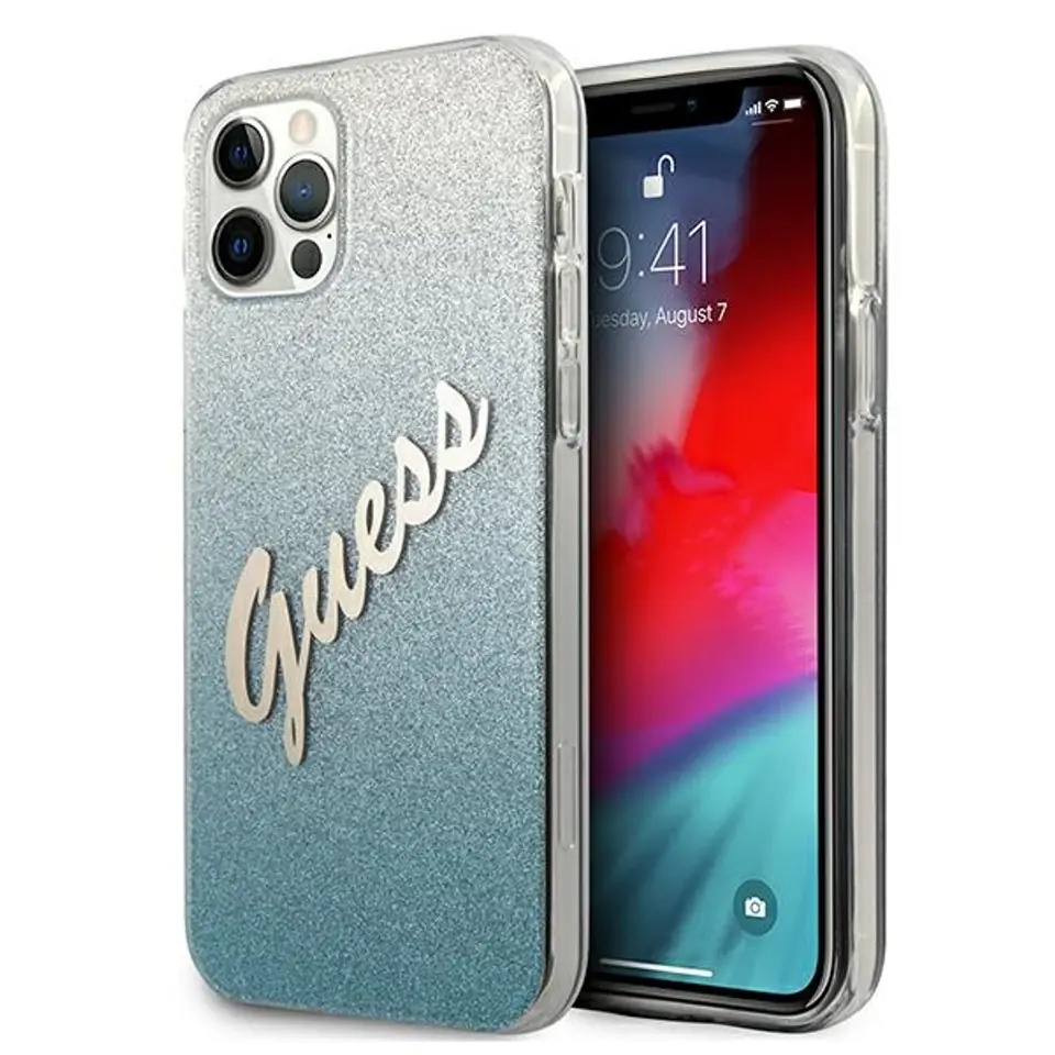 ⁨Guess GUHCP12LPCUGLSBL iPhone 12 Pro Max 6.7" blue hardcase Glitter Gradient Script⁩ at Wasserman.eu