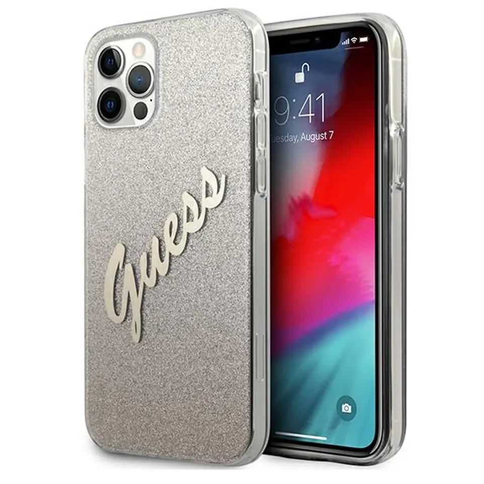 ⁨Guess GUHCP12MPCUGLSGO iPhone 12/12 Pro 6.1" gold/gold hardcase Glitter Gradient Script⁩ at Wasserman.eu