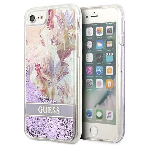 ⁨Guess GUHCI8LFLSU iPhone SE 2022 / SE 2020 / 7 / 8 purple/purple hardcase Flower Liquid Glitter⁩ at Wasserman.eu