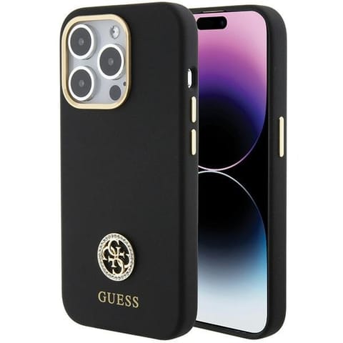 ⁨Guess GUHCP15LM4DGPK iPhone 15 Pro 6.1" czarny/black hardcase Silicone Logo Strass 4G⁩ w sklepie Wasserman.eu