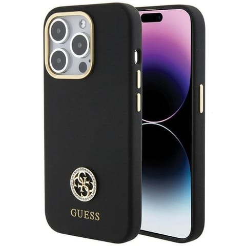 ⁨Guess GUHCP15XM4DGPK iPhone 15 Pro Max 6.7" czarny/black hardcase Silicone Logo Strass 4G⁩ w sklepie Wasserman.eu