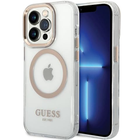 ⁨Guess GUHMP15LHTRMD iPhone 15 Pro 6.1" złoty/gold hard case Metal Outline Magsafe⁩ w sklepie Wasserman.eu