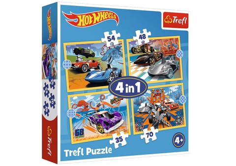 ⁨Puzzle Hot Wheels 4w1 Pojazdy Trefl 34627⁩ w sklepie Wasserman.eu