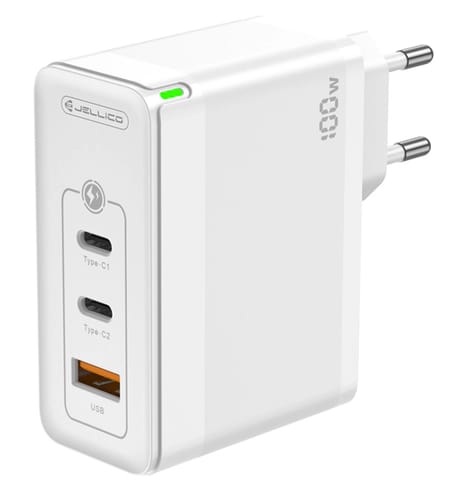 ⁨Ładowarka Sieciowa GaN 100W 1x QC3.0 USB + 2x PD USB-C Jellico C118⁩ w sklepie Wasserman.eu