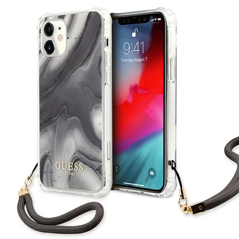 ⁨Guess GUHCP12SKSMAGR iPhone 12 mini 5,4" szary/grey hardcase Marble Collection⁩ w sklepie Wasserman.eu