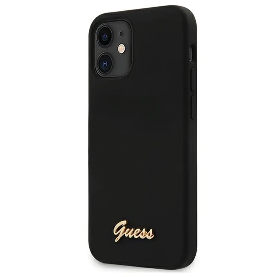 ⁨Guess GUHCP12SLSLMGBK iPhone 12 mini 5,4" black/black hardcase Silicone Script Gold Logo⁩ at Wasserman.eu