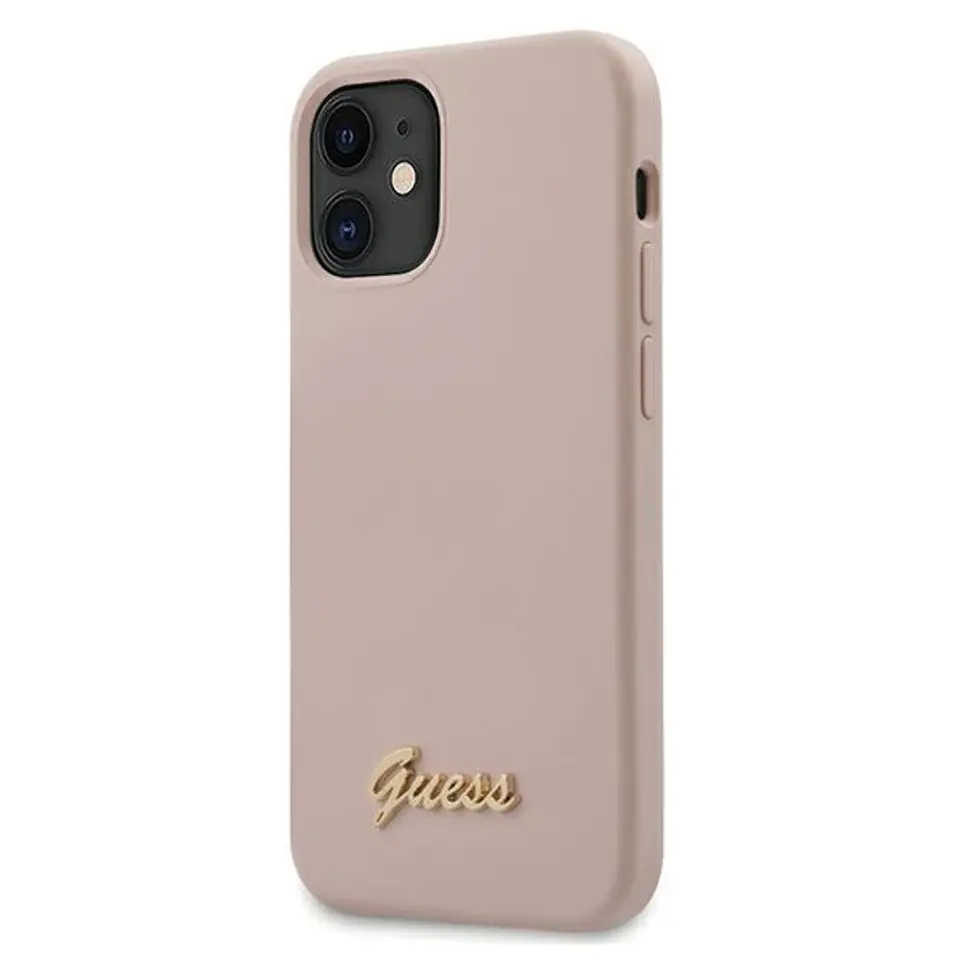 ⁨Guess GUHCP12SLSLMGLP iPhone 12 mini 5,4" light pink hardcase Silicone Script Gold Logo⁩ at Wasserman.eu