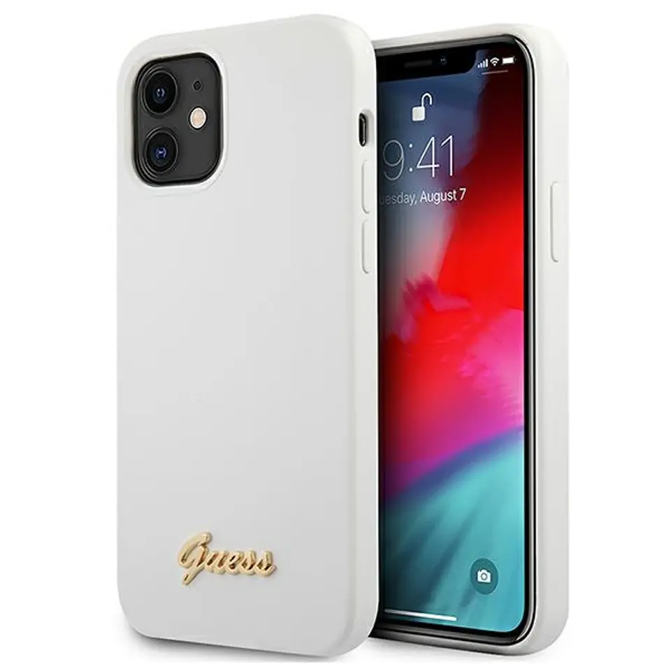 ⁨Guess GUHCP12SLSLMGWH iPhone 12 mini 5,4" white/white hardcase Metal Logo Script⁩ at Wasserman.eu