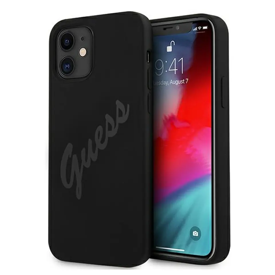 ⁨Guess GUHCP12SLSVSBK iPhone 12 mini 5,4" czarny/black hardcase Script Vintage⁩ w sklepie Wasserman.eu