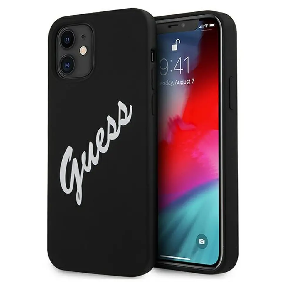 ⁨Guess GUHCP12SLSVSBW iPhone 12 mini 5,4" czarno biały/black white hardcase Silicone Vintage⁩ w sklepie Wasserman.eu