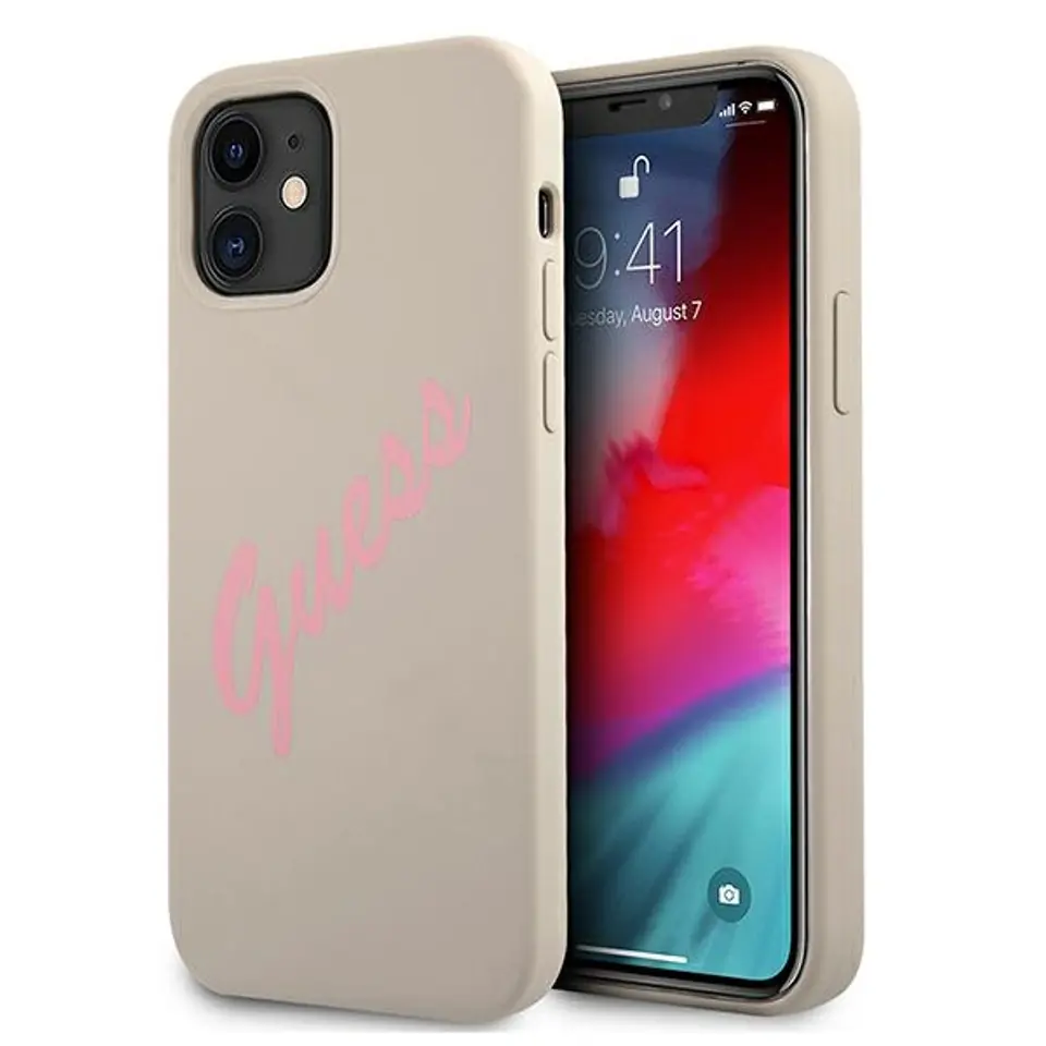 ⁨Guess GUHCP12SLSVSGP iPhone 12 mini 5,4" szaro różowy/grey pink hardcase Silicone Vintage⁩ w sklepie Wasserman.eu